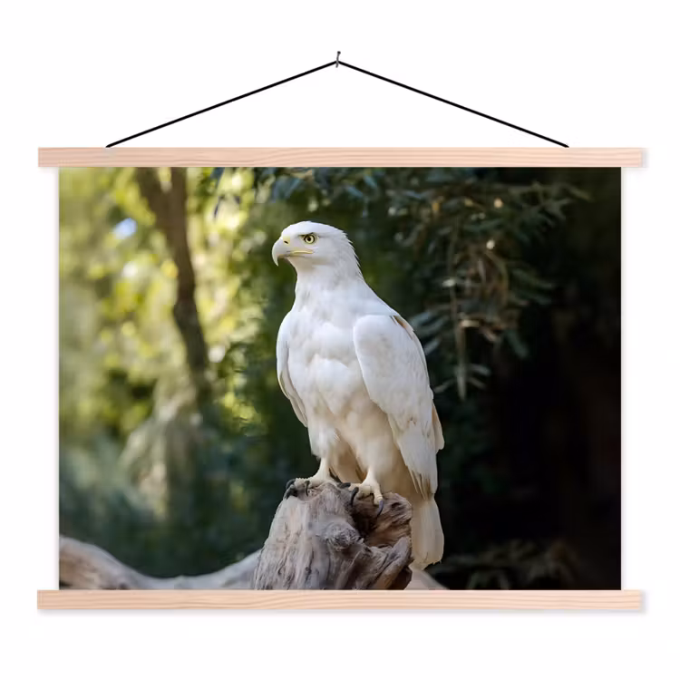Arend - Hout - Wit - Planten textielposter latten blank klein -3d