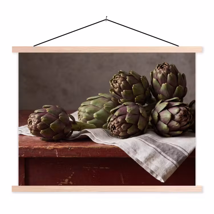 Schoolplaat - Artisjok - Eten - Rustiek - Artisjok - Eten - Rustiek textielposter latten blank klein