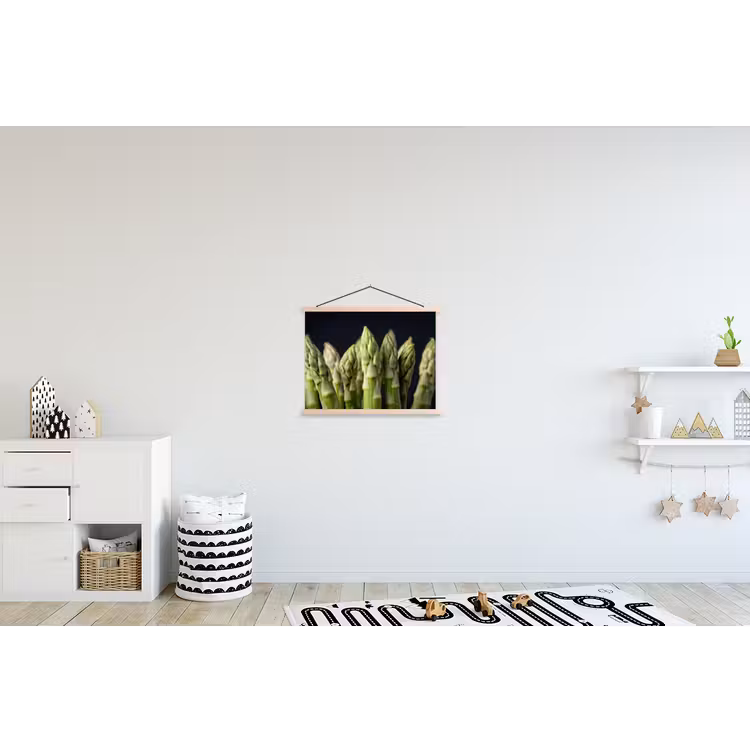 Asperges - Groen - Zwart textielposter latten blank klein -kinderkamer