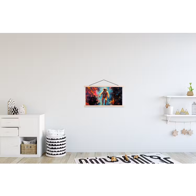 Astronaut - Graffiti - Ruimte - Neon textielposter latten blank klein -kinderkamer