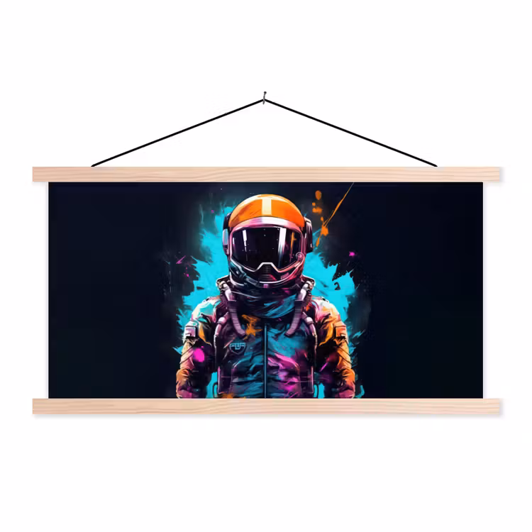 Astronaut - Neon - Gaming - Ruimte textielposter latten blank klein -3d