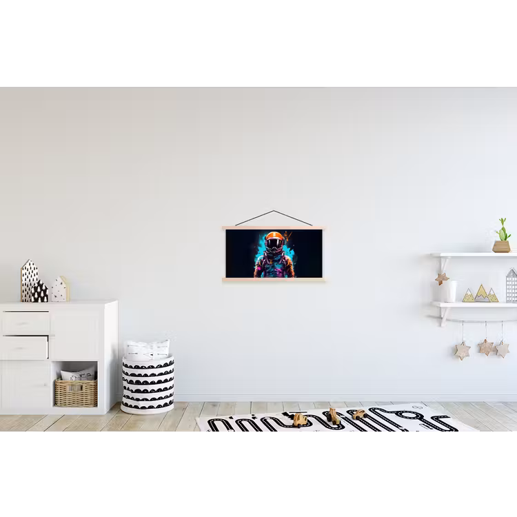 Astronaut - Neon - Gaming - Ruimte textielposter latten blank klein -kinderkamer