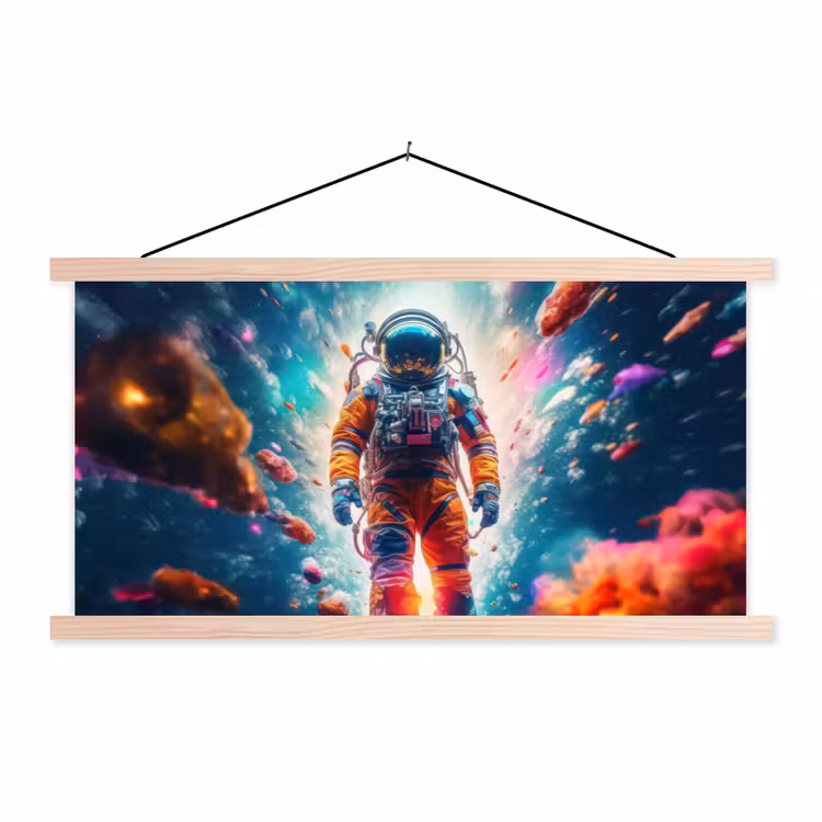 Astronaut - Neon - Meteoriet - Neon textielposter latten blank klein -3d
