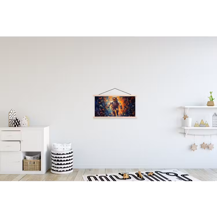 Astronaut - Neon - Oranje - Ruimte textielposter latten blank klein -kinderkamer