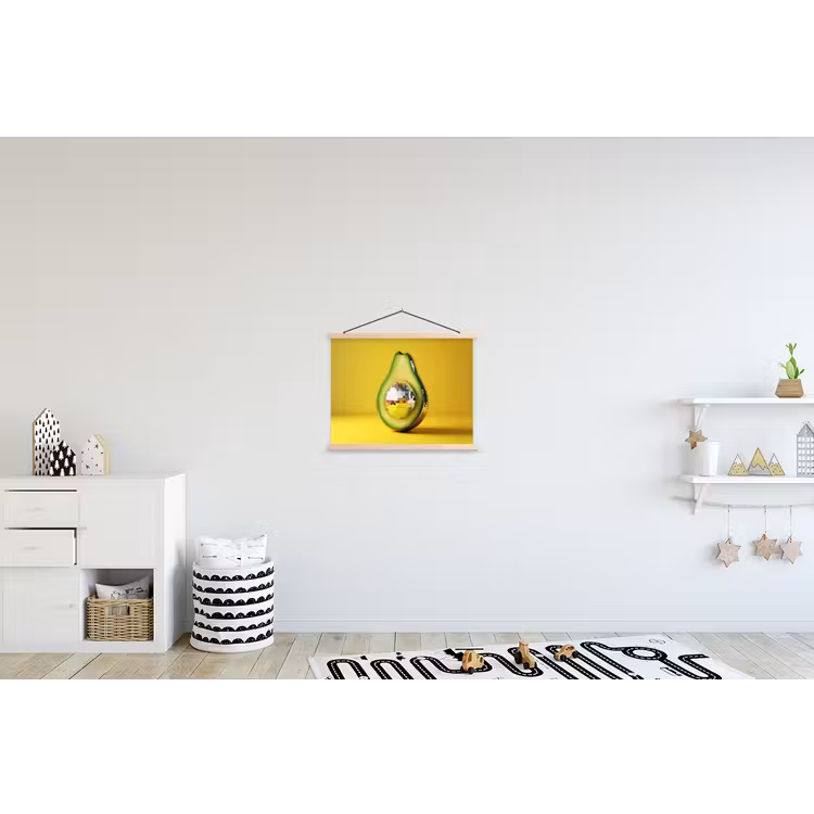 Avocado - Discobal - Geel - Glitter textielposter latten blank klein -kinderkamer