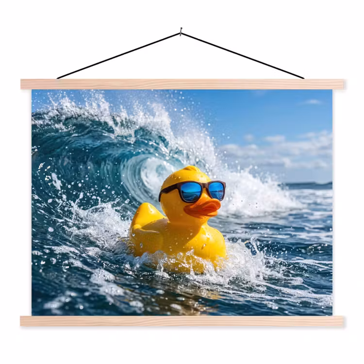 Badeend - Stoer - Golven textielposter latten blank klein -3d