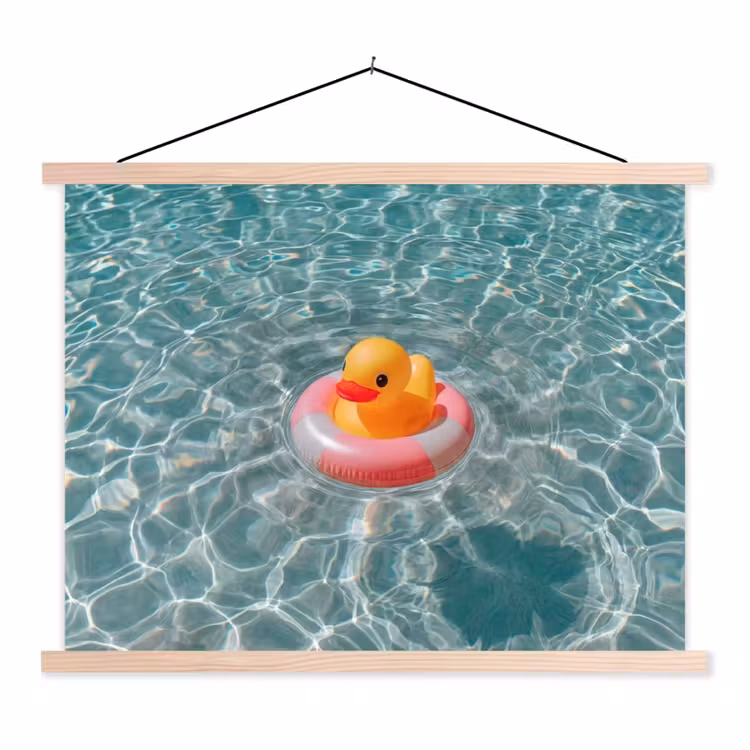 Badeend - Zwemband - Geel textielposter latten blank klein -3d