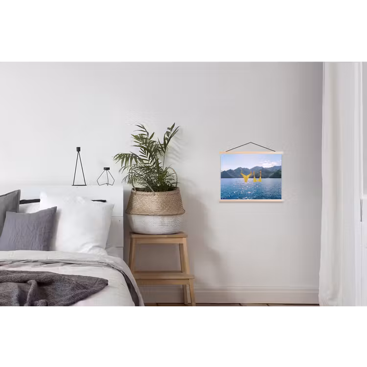Badmode - Bikini - Zee - Bergen - Geel textielposter latten blank klein -woonkamer