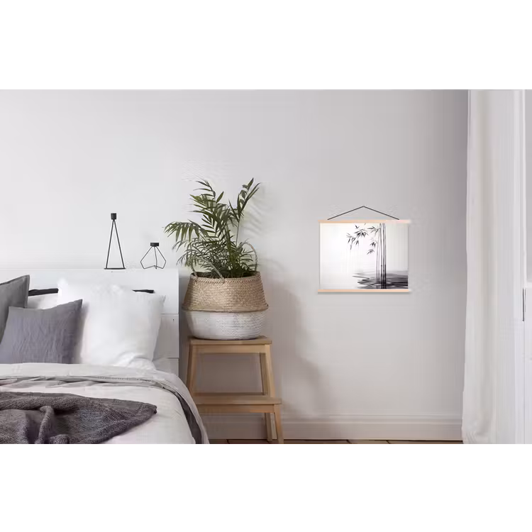 Bamboestammen - Water - Minimalistisch - Wit textielposter latten blank klein -woonkamer