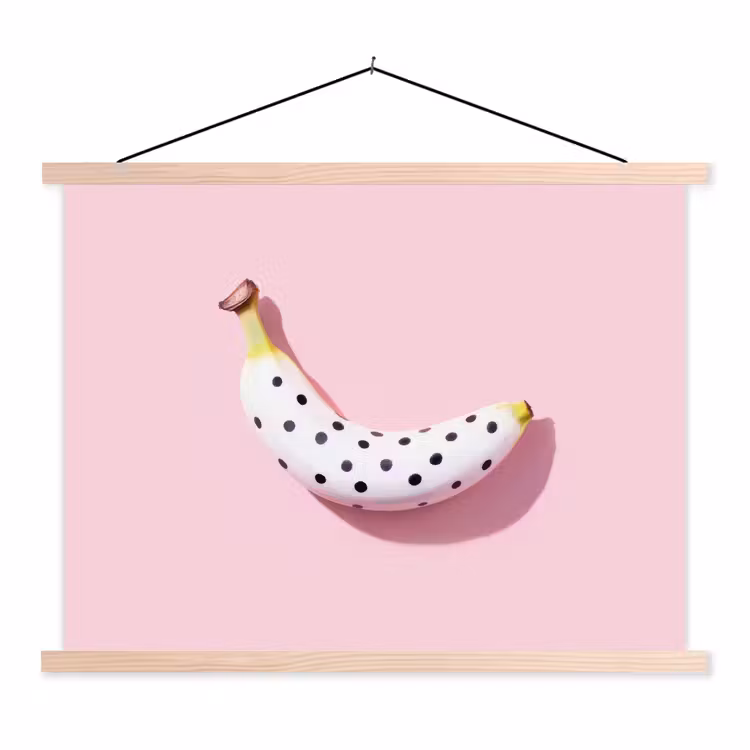 Banaan - Stippen - roze textielposter latten blank klein -3d