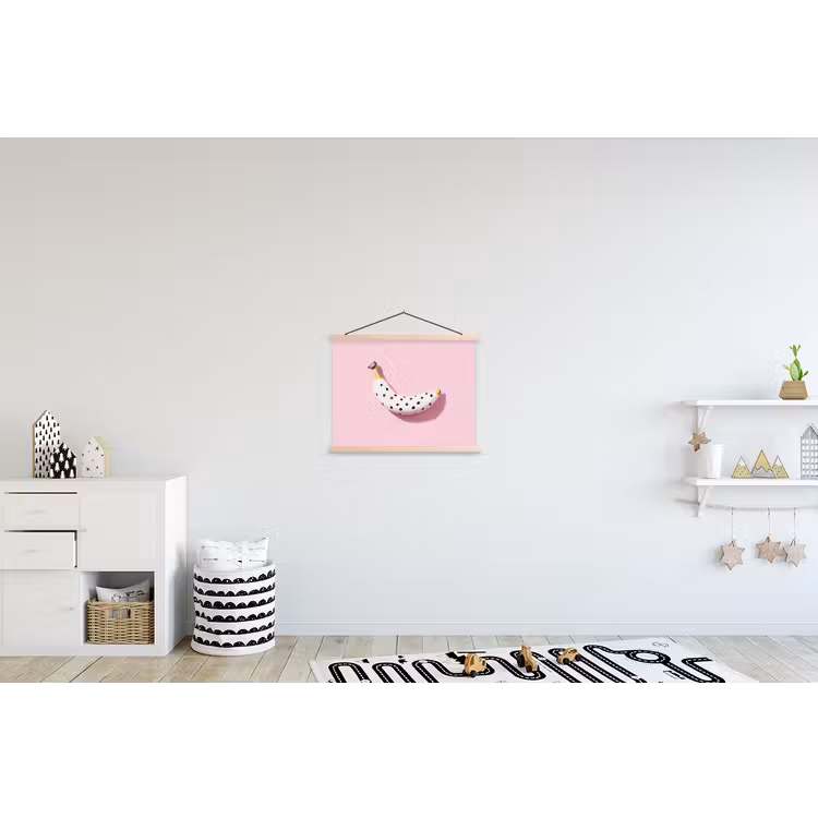 Banaan - Stippen - roze textielposter latten blank klein -kinderkamer