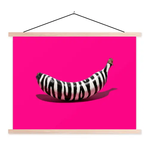 Banaan - Zebraprint - Roze textielposter latten blank klein -3d
