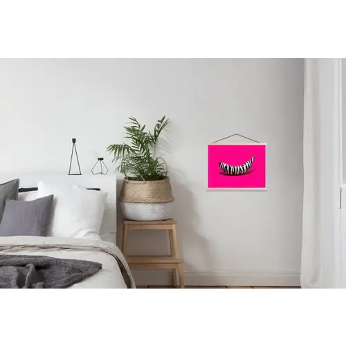 Banaan - Zebraprint - Roze textielposter latten blank klein -woonkamer