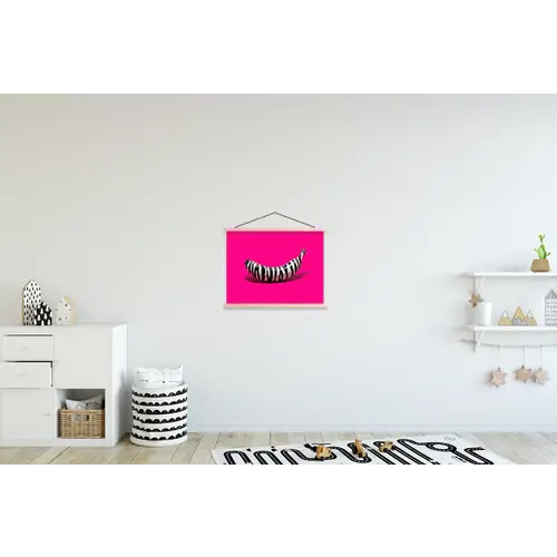 Banaan - Zebraprint - Roze textielposter latten blank klein -kinderkamer