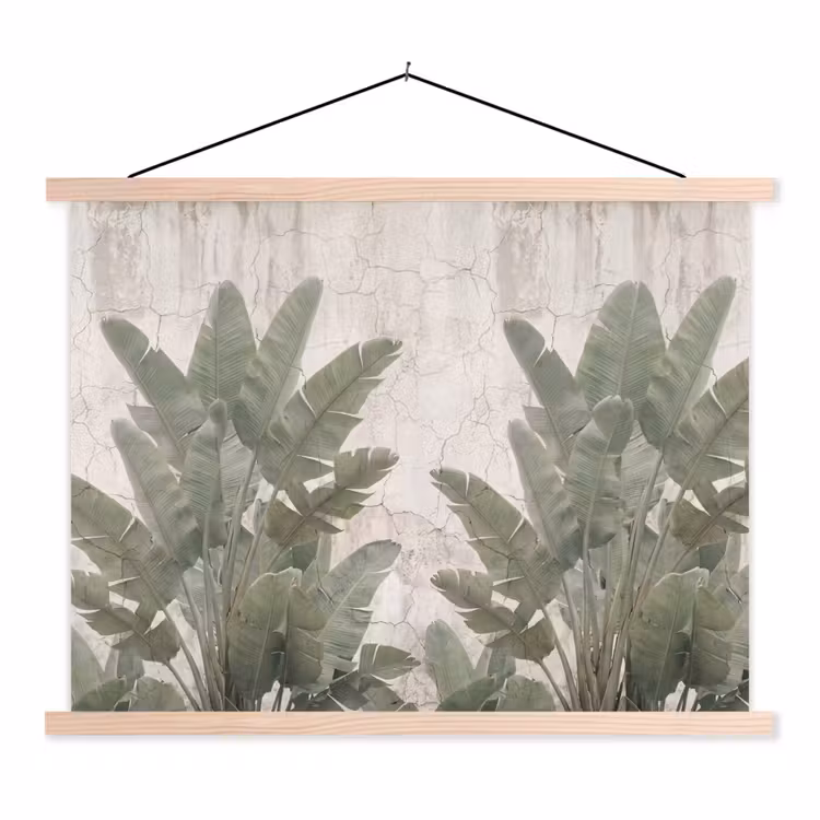Bananenbladeren - Beton - Groen textielposter latten blank klein -3d