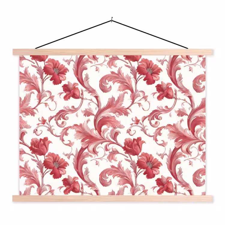 Barok - Patroon - Rood textielposter latten blank klein 122 -3d