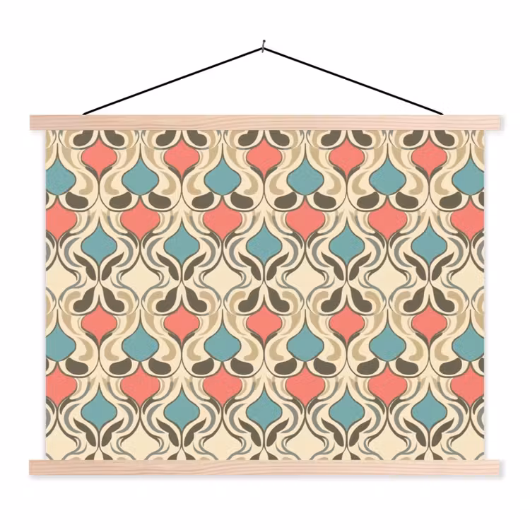 Barok - Retro - Kleurrijk textielposter latten blank klein 122 -3d