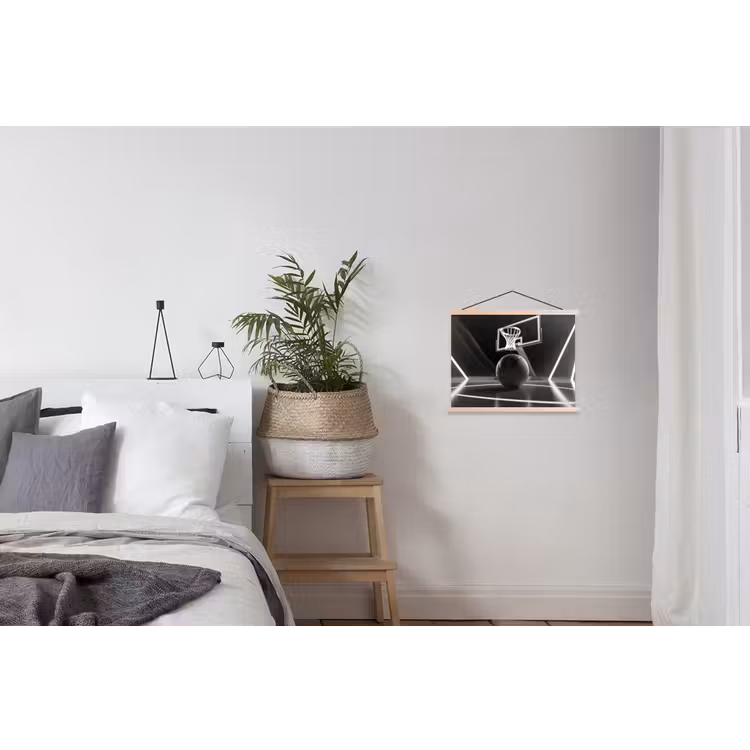Basketbal - Basketbalveld - Lichtlijnen textielposter latten blank klein -woonkamer