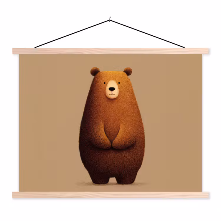Beer - Minimalistisch - Bruin textielposter latten blank klein -3d