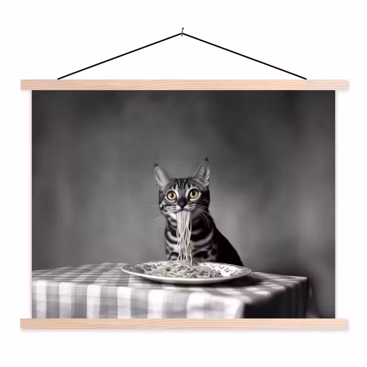Bengaal - Kat - Tafelkleed - Zwart - Wit - Dier textielposter latten blank klein -3d