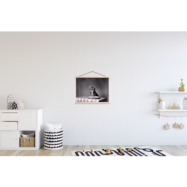 Bengaal - Kat - Tafelkleed - Zwart - Wit - Dier textielposter latten blank klein -kinderkamer