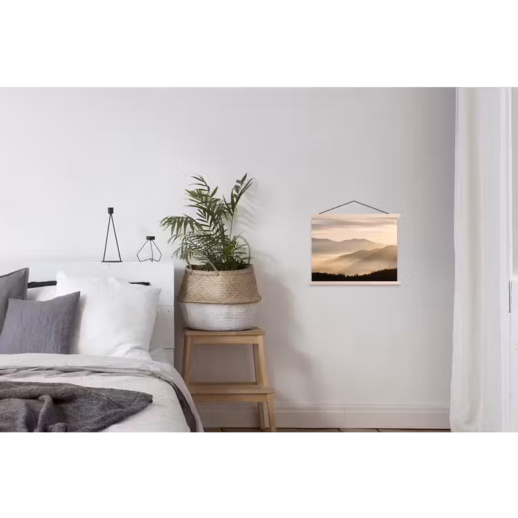 Bergen - Mist - Zonnestralen textielposter latten blank klein -woonkamer