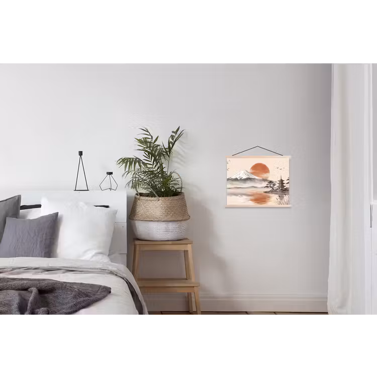 Bergtop - Meer - Bloesem textielposter latten blank klein -woonkamer