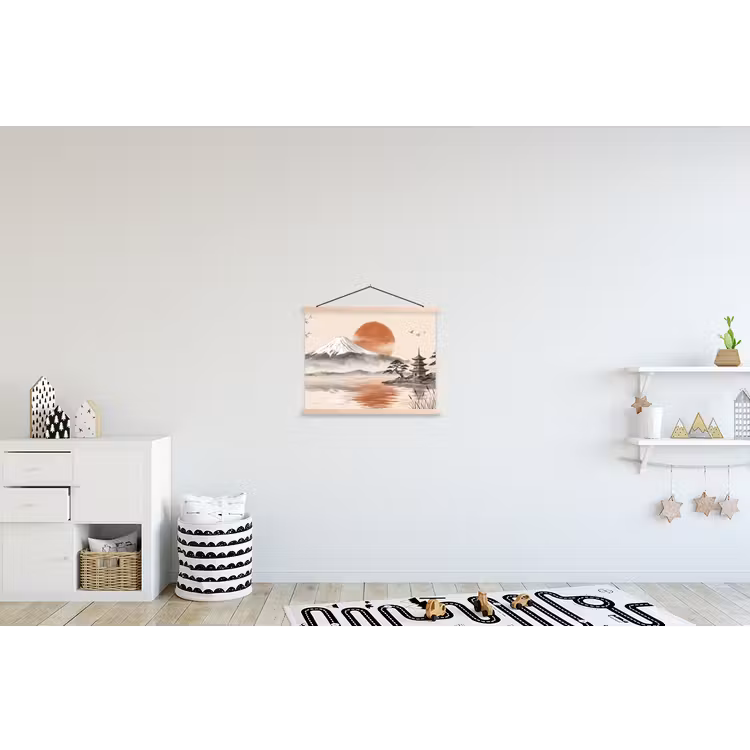 Bergtop - Meer - Bloesem textielposter latten blank klein -kinderkamer