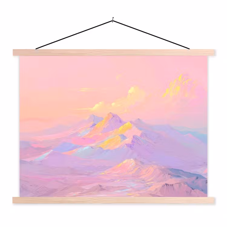 Bergtoppen - Wolken - Dromerig textielposter latten blank klein -3d