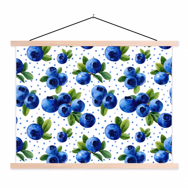Bessen - Patroon - Blauw textielposter latten blank klein 122 -3d