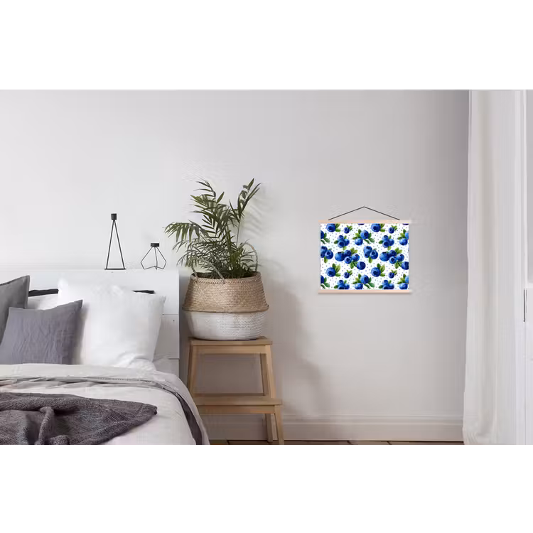 Bessen - Patroon - Blauw textielposter latten blank klein 122 -woonkamer