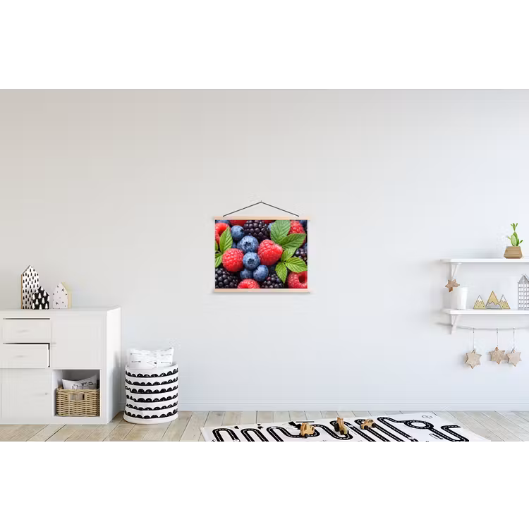 Bessen - Vers - Waterdruppels - Kleurrijk - Eten textielposter latten blank klein -kinderkamer
