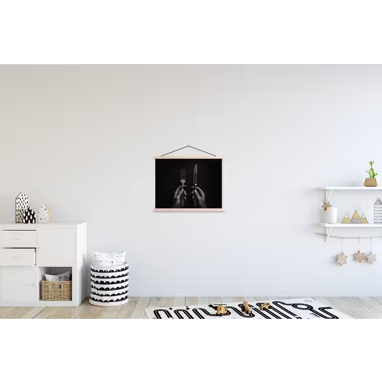 Bestek - Zwart - Wit textielposter latten blank klein -kinderkamer