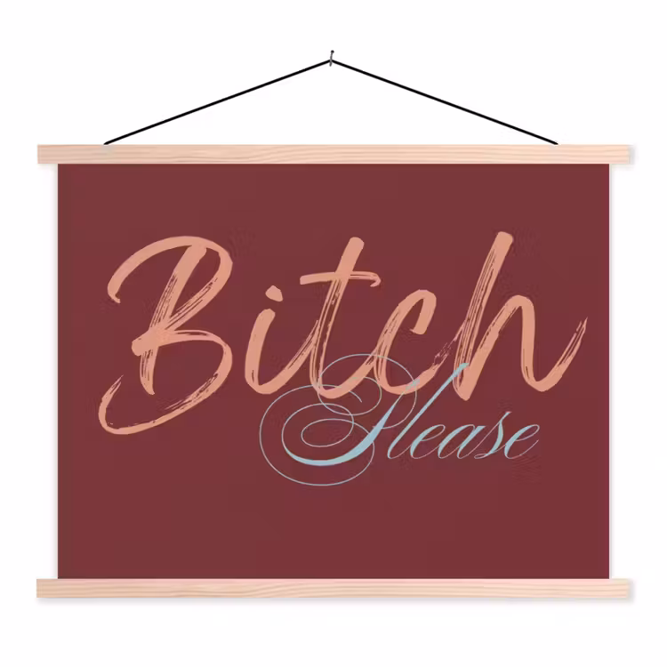 Bitch please - Rood - Blauw textielposter latten blank klein -3d