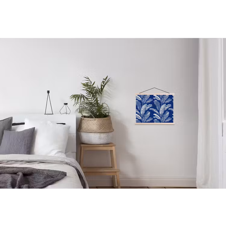 Blad - Palm - Blauw textielposter latten blank klein 122 -woonkamer