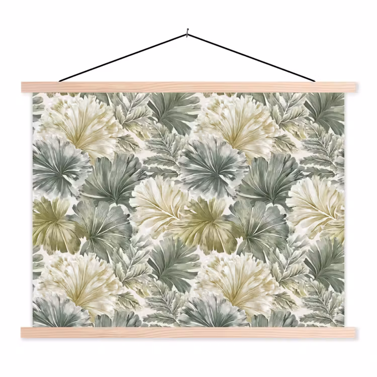 Bladeren - Botanisch - Groen textielposter latten blank klein 122 -3d