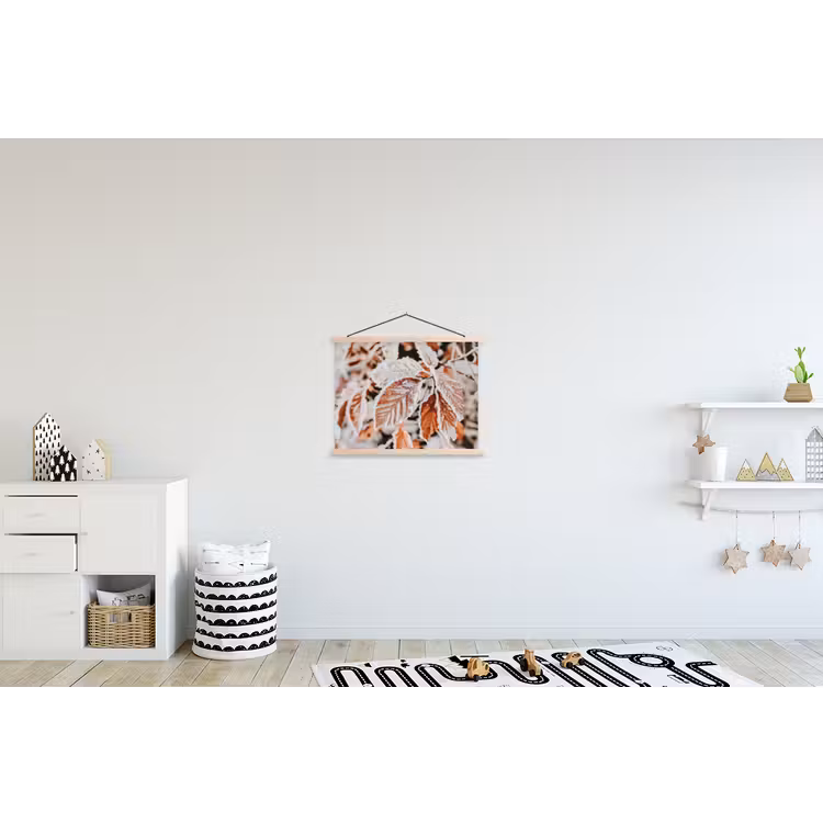 Bladeren - IJs - Winter - Natuur textielposter latten blank klein -kinderkamer