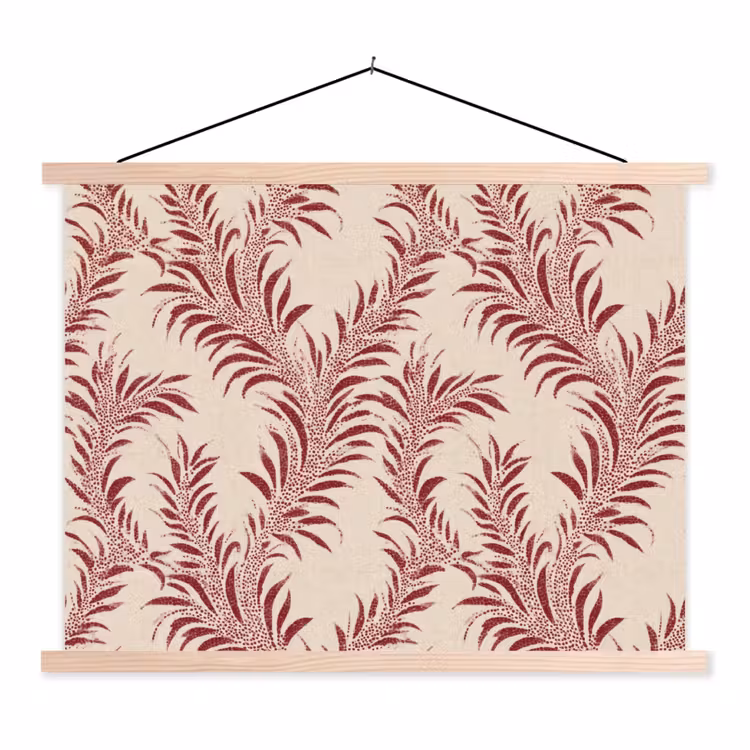 Bladeren - Linnen - Rood textielposter latten blank klein 122 -3d