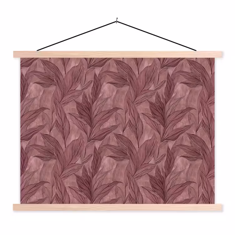 Bladeren - Patroon - Paars textielposter latten blank klein 122 -3d
