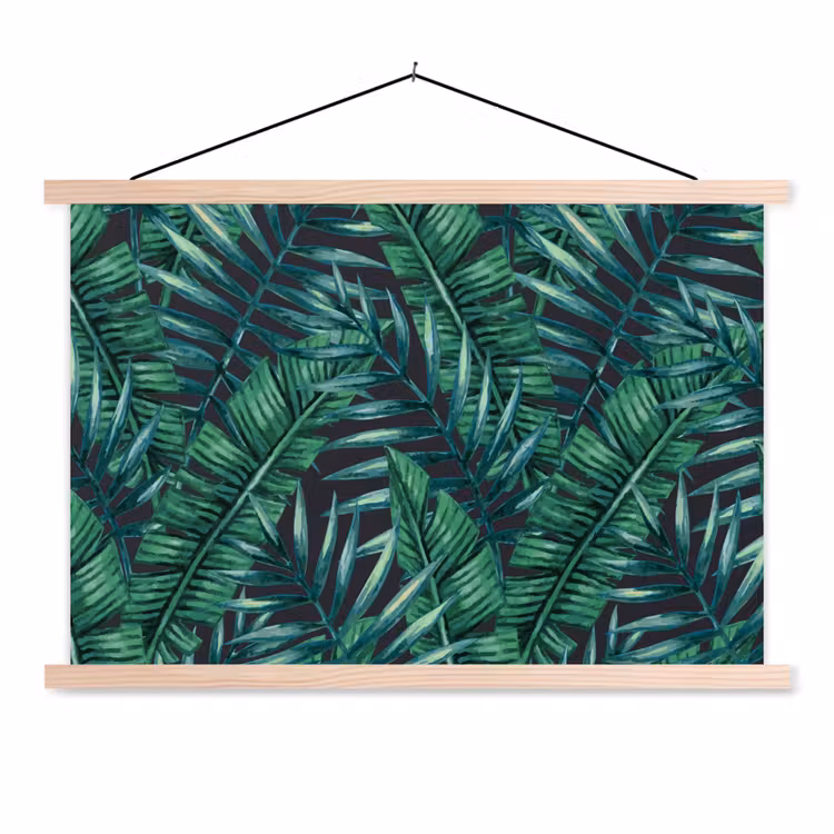 Bladeren - Tropical - Jungle textielposter latten blank klein -3d