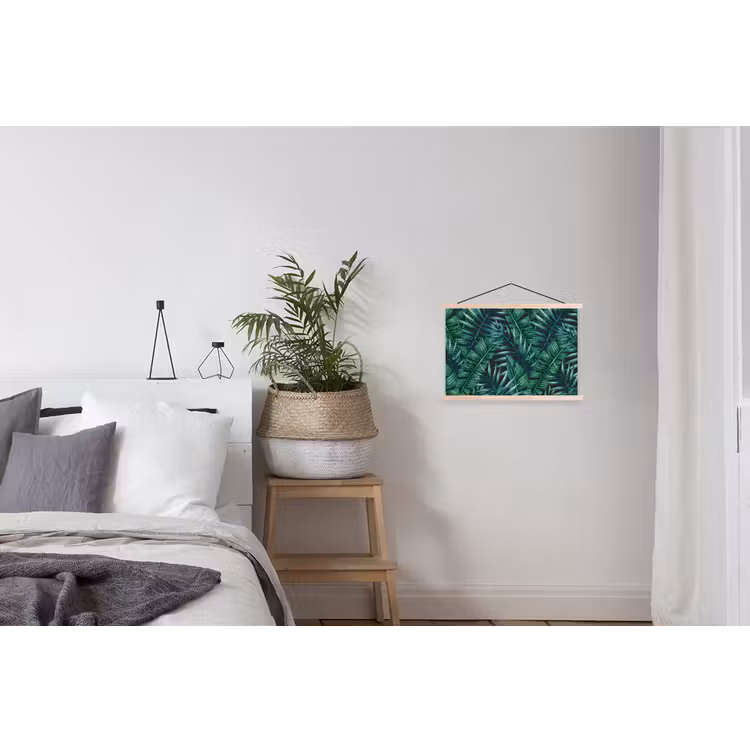 Bladeren - Tropical - Jungle textielposter latten blank klein -woonkamer