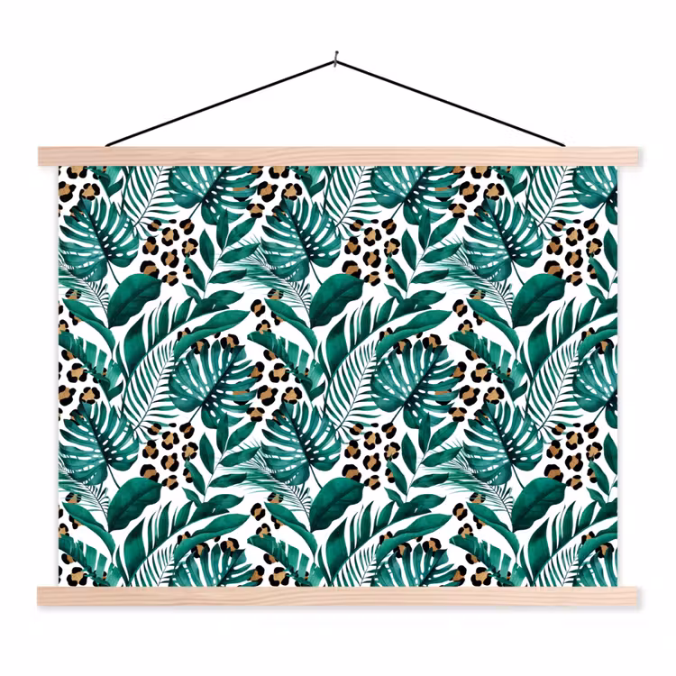 Bladeren - Tropisch - Jungle textielposter latten blank klein -3d