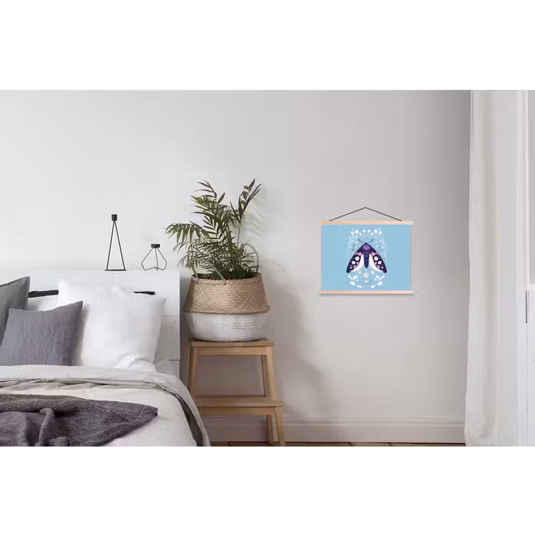 Bladeren - Wit - Vlinder - Insect textielposter latten blank klein -woonkamer