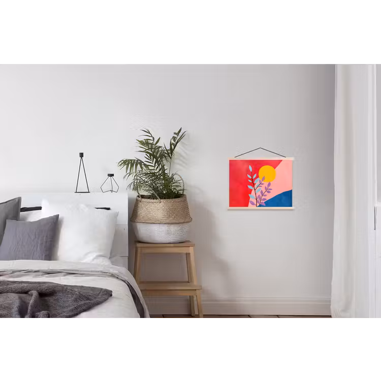 Bladeren - Zon - Abstracte vormen textielposter latten blank klein -woonkamer