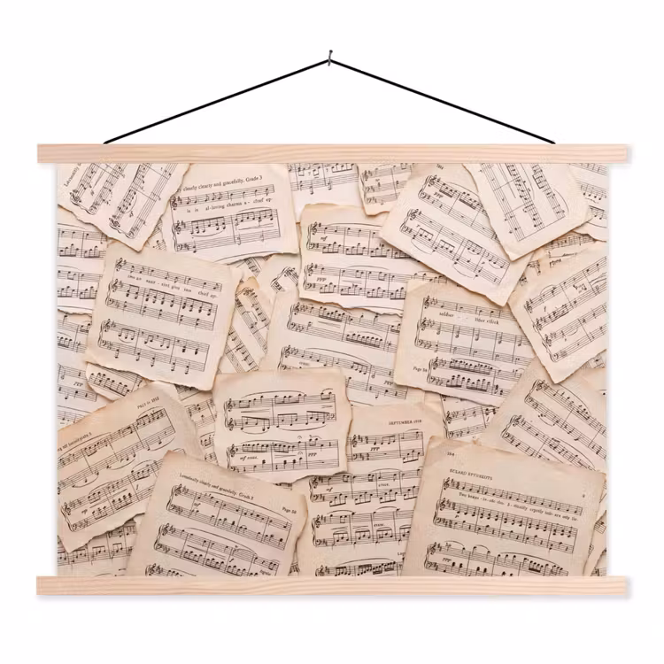 Bladmuziek - Oud - Noten - Vintage - Beige textielposter latten blank klein -3d