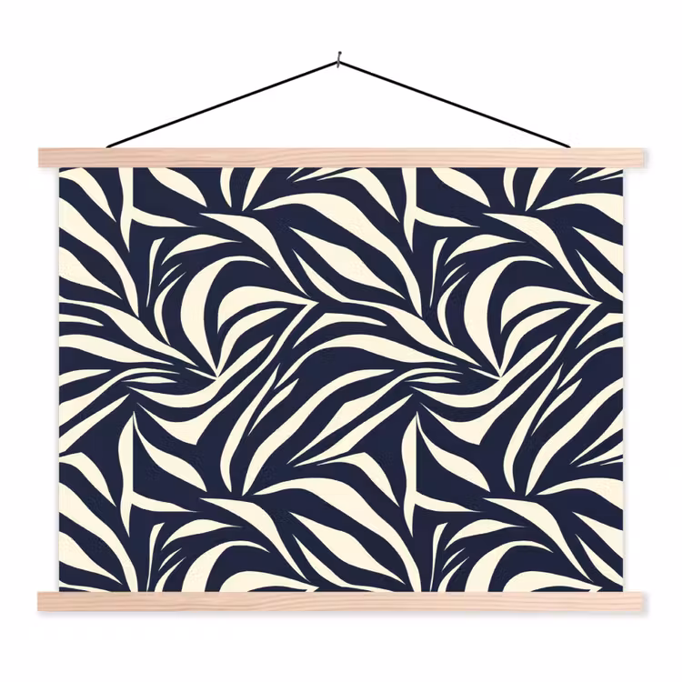 Bladvormen - Blauw - Patroon - Wit textielposter latten blank klein 122 -3d