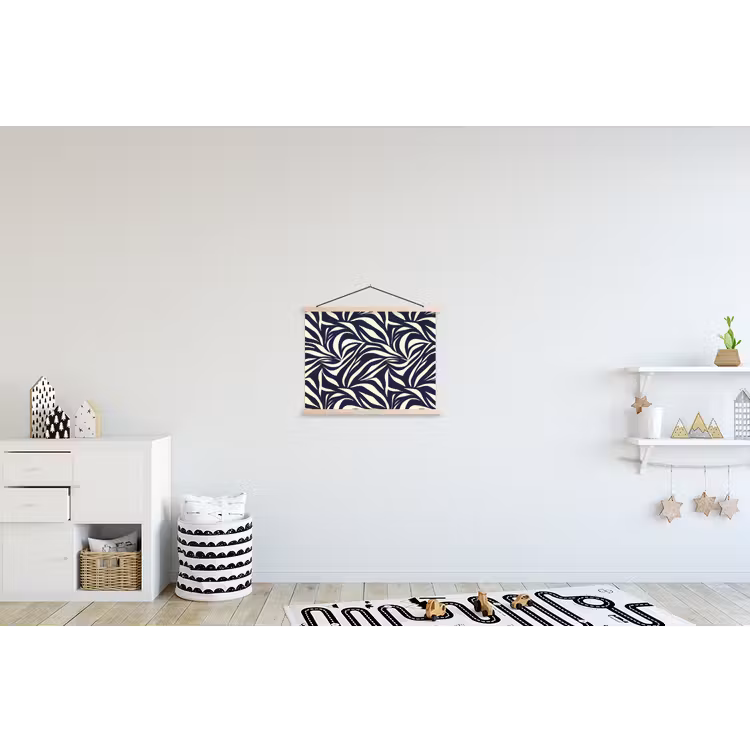 Bladvormen - Blauw - Patroon - Wit textielposter latten blank klein 122 -kinderkamer