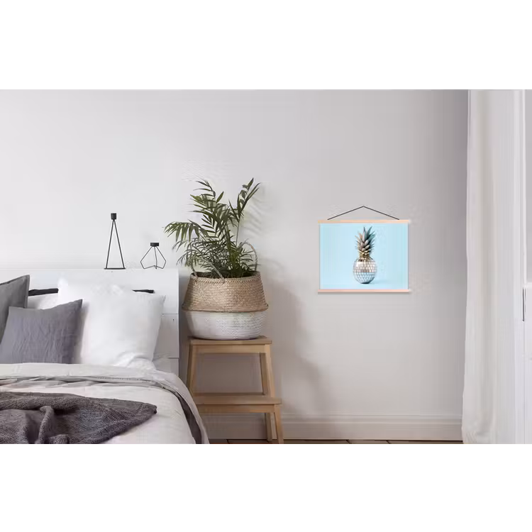 Blauw - Ananas - Disco - Discobal textielposter latten blank klein -woonkamer