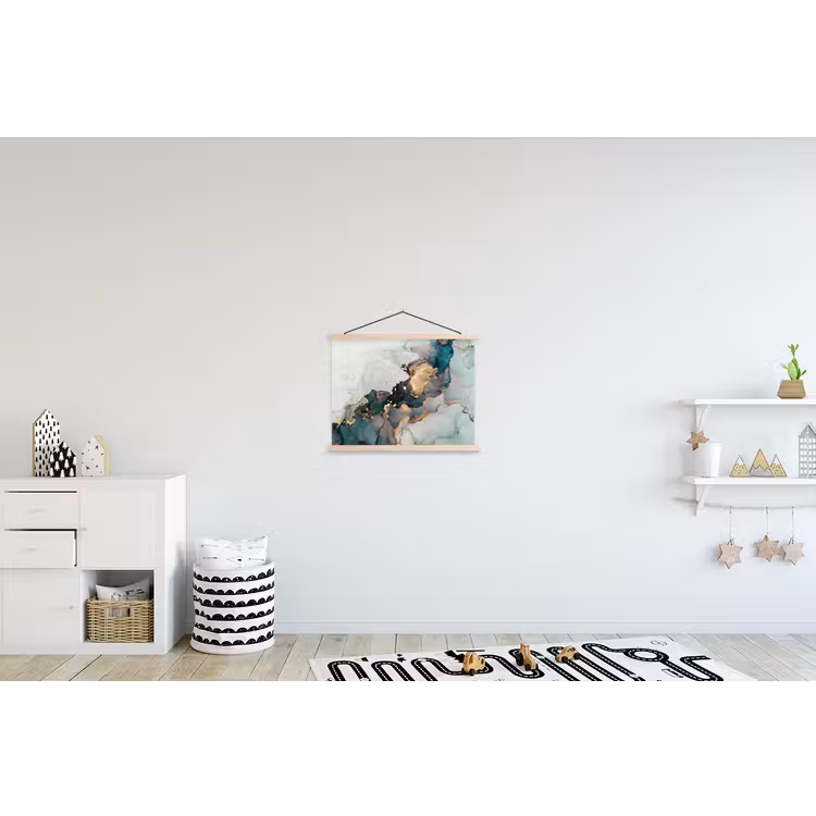 Blauw - Marmer - Goud textielposter latten blank klein -kinderkamer
