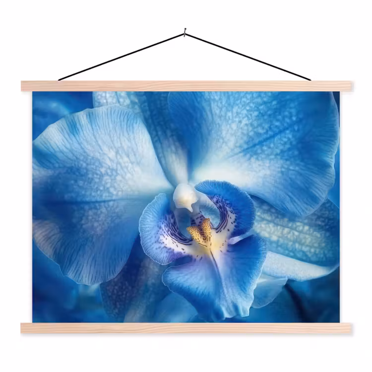 Blauw - Orchidee - Elegeant textielposter latten blank klein -3d